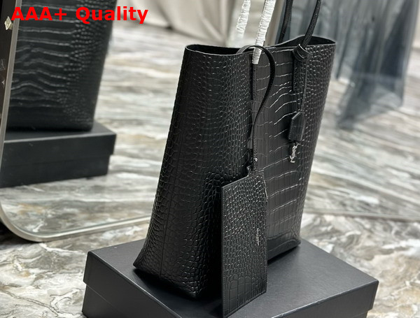 Saint Laurent Vertical Shopping Bag in Black Crocolile Embossed Leather Replica