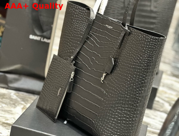 Saint Laurent Vertical Shopping Bag in Black Crocolile Embossed Leather Replica