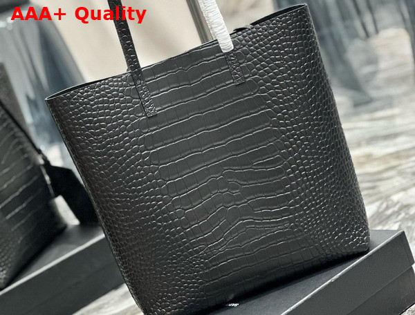 Saint Laurent Vertical Shopping Bag in Black Crocolile Embossed Leather Replica
