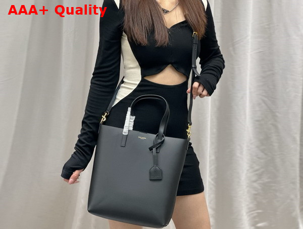 Saint Laurent Vertical Shopping Tote Bag in Black Saint Laurent Leather Replica
