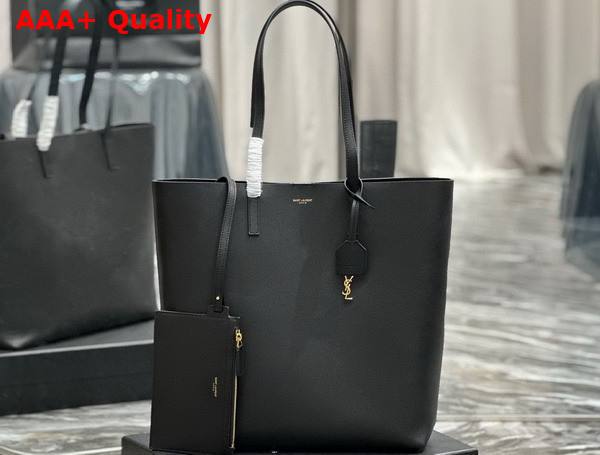Saint Laurent Vertical Shopping Tote Bag in Black Saint Laurent Leather Replica
