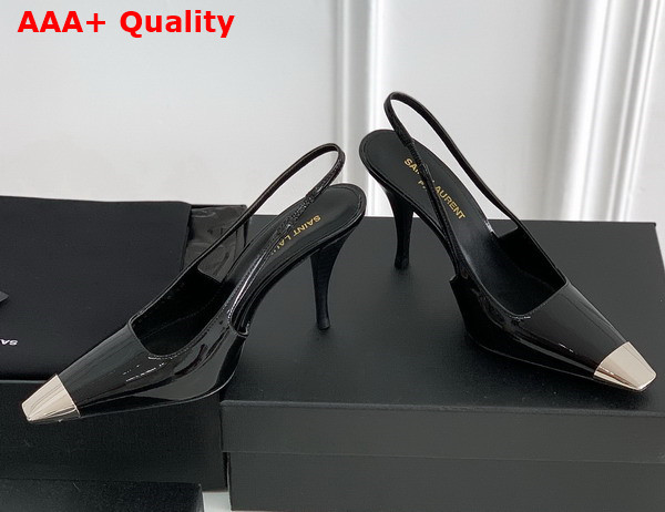 Saint Laurent Vesper Slingback Pumps in Black Patent Leather Replica