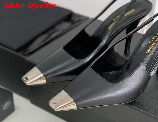 Saint Laurent Vesper Slingback Pumps in Black Smooth Leather Replica
