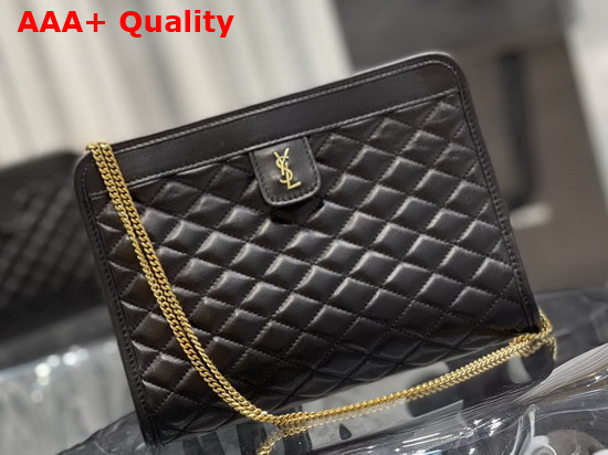 Saint Laurent Victoire Baby Clutch Bag in Black Leather Decorated with Carre Quilted Overstitching and a YSL Monogram Tab Replica