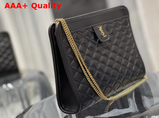 Saint Laurent Victoire Baby Clutch Bag in Black Leather Decorated with Carre Quilted Overstitching and a YSL Monogram Tab Replica
