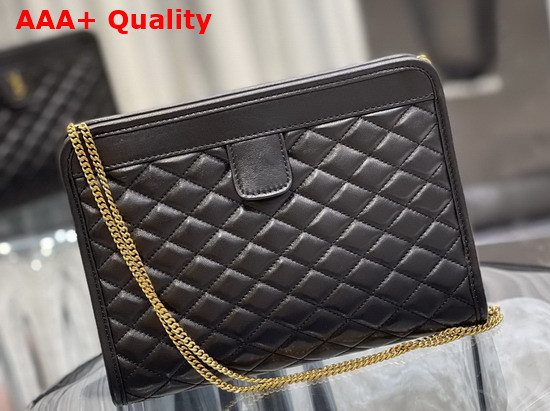 Saint Laurent Victoire Baby Clutch Bag in Black Leather Decorated with Carre Quilted Overstitching and a YSL Monogram Tab Replica