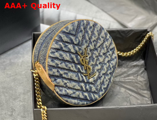 Saint Laurent Vinyle Round Camera Bag in Chevron Quilted Denim and Suede Rodeo Blue Replica