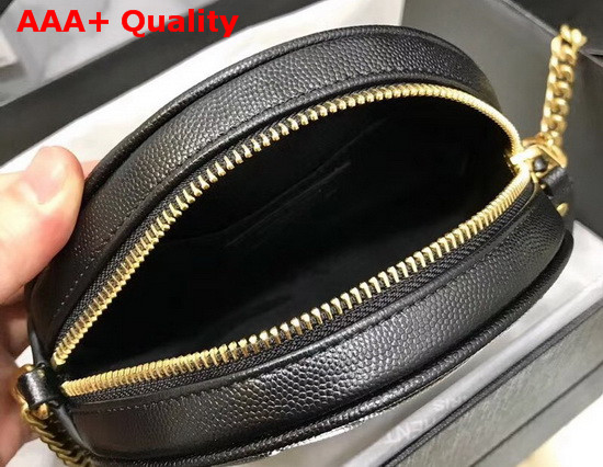 Saint Laurent Vinyle Round Camera Bag in Chevron Quilted Grain De Poudre Embossed Leather Black Replica