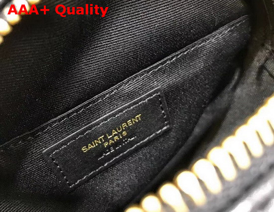 Saint Laurent Vinyle Round Camera Bag in Chevron Quilted Grain De Poudre Embossed Leather Black Replica