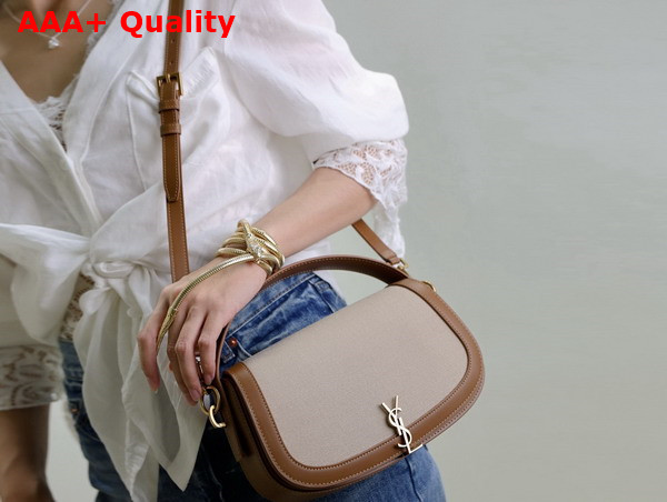 Saint Laurent Voltaire Shoulder Bag in Canvas Desert Dust Brick Replica