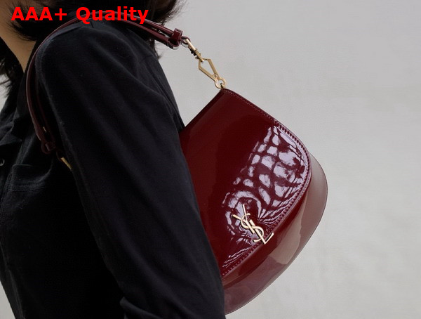 Saint Laurent Voltaire Top Handle in Patent Leather Dark Red Wine Replica