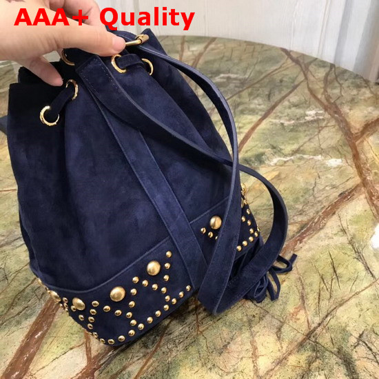 Saint Laurent Y Studded Small Bucket Bag in Blue Suede Replica