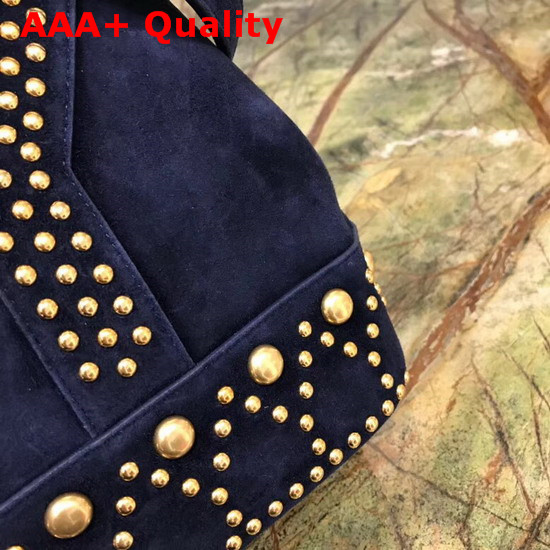 Saint Laurent Y Studded Small Bucket Bag in Blue Suede Replica