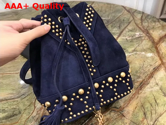 Saint Laurent Y Studded Small Bucket Bag in Blue Suede Replica