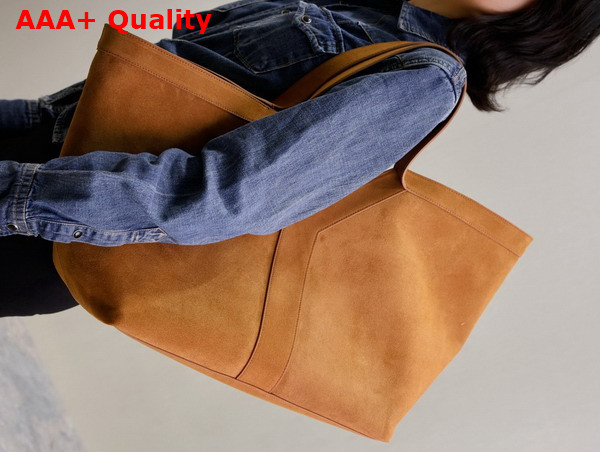 Saint Laurent Y Tote in Suede Dark Caramel Cognac Replica
