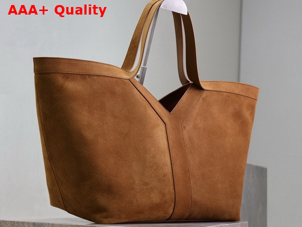 Saint Laurent Y Tote in Suede Dark Caramel Cognac Replica