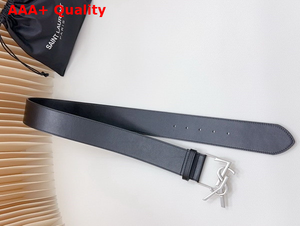 Saint Laurent YSL Bucklet Wide Belt in Black Smooth Leather with Silver Metal Replica
