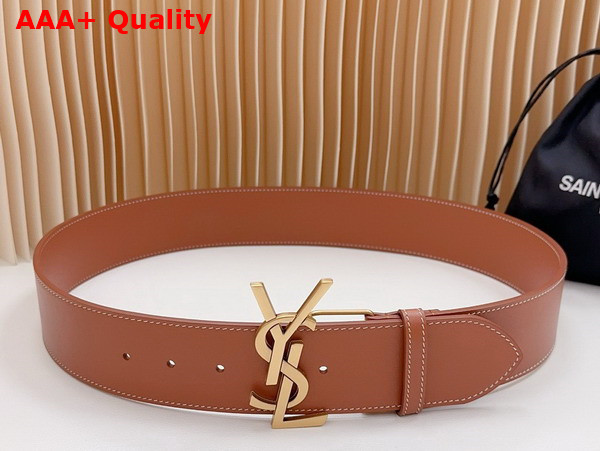 Saint Laurent YSL Bucklet Wide Belt in Brown Smooth Leather Replica