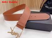 Saint Laurent YSL Bucklet Wide Belt in Brown Smooth Leather Replica