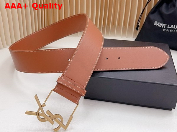 Saint Laurent YSL Bucklet Wide Belt in Brown Smooth Leather Replica