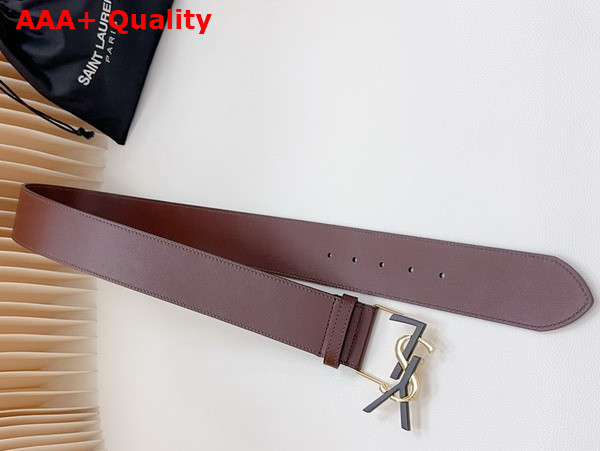 Saint Laurent YSL Bucklet Wide Belt in Dark Red Smooth Leather Replica