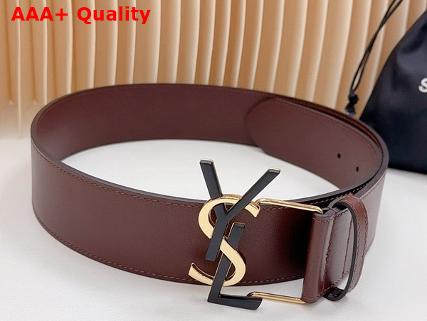 Saint Laurent YSL Bucklet Wide Belt in Dark Red Smooth Leather Replica