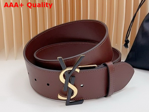 Saint Laurent YSL Bucklet Wide Belt in Dark Red Smooth Leather Replica
