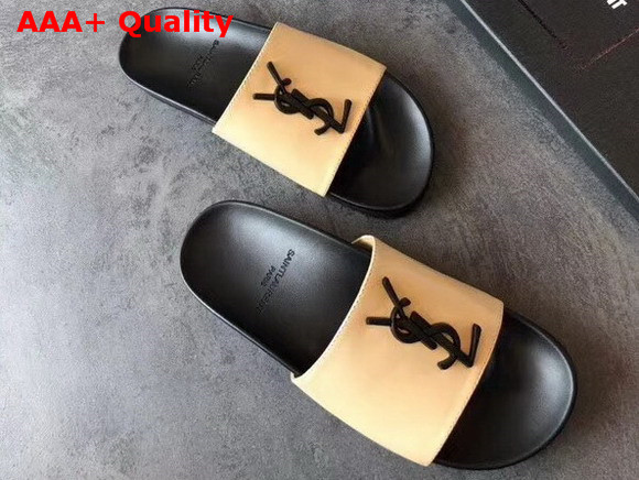 Saint Laurent YSL Logo Mules in Beige Replica