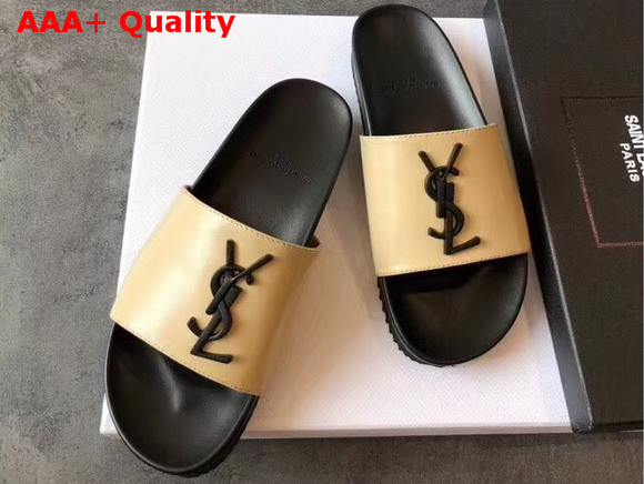 Saint Laurent YSL Logo Mules in Beige Replica