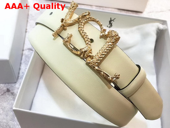 Saint Laurent YSL Monogram Logo Buckle Belt in Beige Smooth Leather Replica