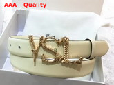 Saint Laurent YSL Monogram Logo Buckle Belt in Beige Smooth Leather Replica