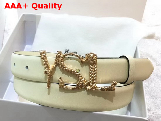 Saint Laurent YSL Monogram Logo Buckle Belt in Beige Smooth Leather Replica
