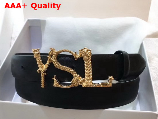 Saint Laurent YSL Monogram Logo Buckle Belt in Black Smooth Leather Replica