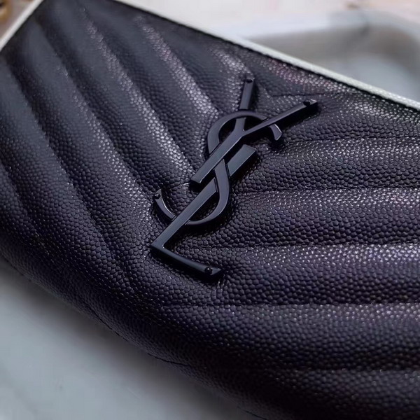 Saint Laurent Zip Around Wallet in Black and Dove White Grain De Poudre Textured Matelasse Leather For Sale