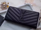 Saint Laurent Zip Around Wallet in Black and Dove White Grain De Poudre Textured Matelasse Leather For Sale