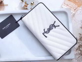 Saint Laurent Zip Around Wallet in Dove White and Black Grain De Poudre Textured Matelasse Leather For Sale