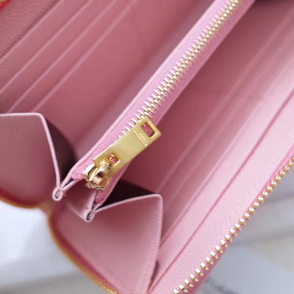 Saint Laurent Zip Around Wallet in Pink Grain De Poudre Textured Matelasse Leather For Sale
