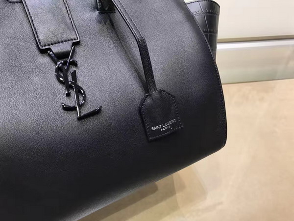 Small Monogram Saint Laurent Downtown Cabas Bag in Black Leather and Crocodile Embossed Leather For Sale