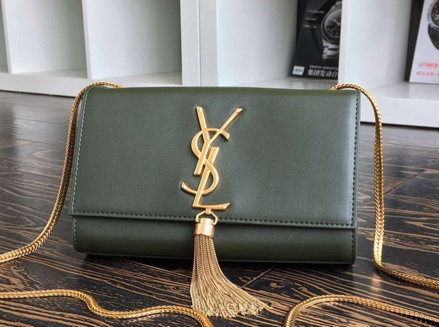 Small Monogram Saint Laurent Tassel Satchel In Green Real Leather for Sale