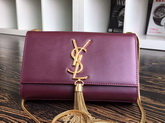Small Monogram Saint Laurent Tassel Satchel In Oxblood Leather for Sale