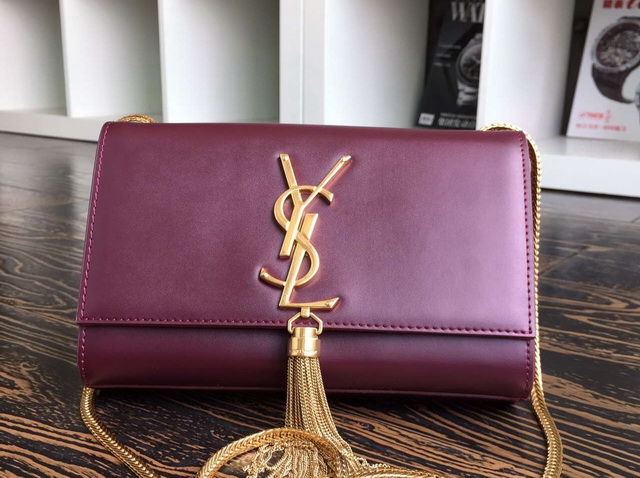Small Monogram Saint Laurent Tassel Satchel In Oxblood Leather for Sale