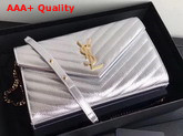 Ysl Envelope Chain Wallet in Metallic Silver Calfskin Replica