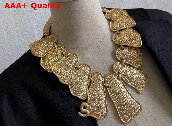Schiaparelli Abstract Necklace in Textured Gold Brass Replica