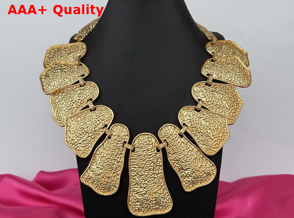 Schiaparelli Abstract Necklace in Textured Gold Brass Replica