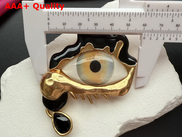 Schiaparelli Eye and Teardrops Brooch in Gold Brass and Enamel Replica