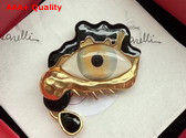 Schiaparelli Eye and Teardrops Brooch in Gold Brass and Enamel Replica
