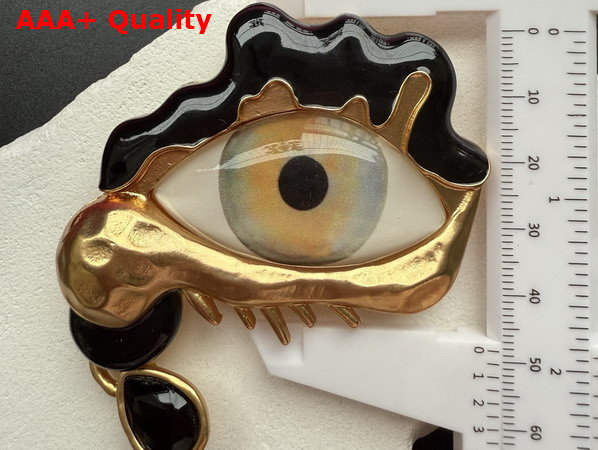 Schiaparelli Eye and Teardrops Brooch in Gold Brass and Enamel Replica