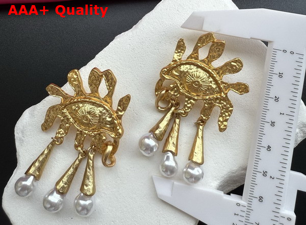 Schiaparelli Eye and Teardrops Earrings Textured Gold Brass and Pearl Earrings Replica