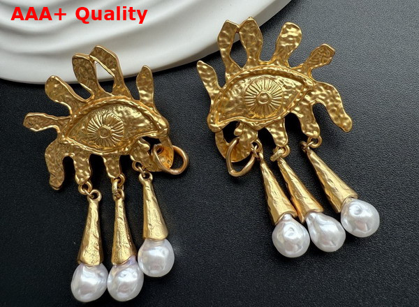 Schiaparelli Eye and Teardrops Earrings Textured Gold Brass and Pearl Earrings Replica