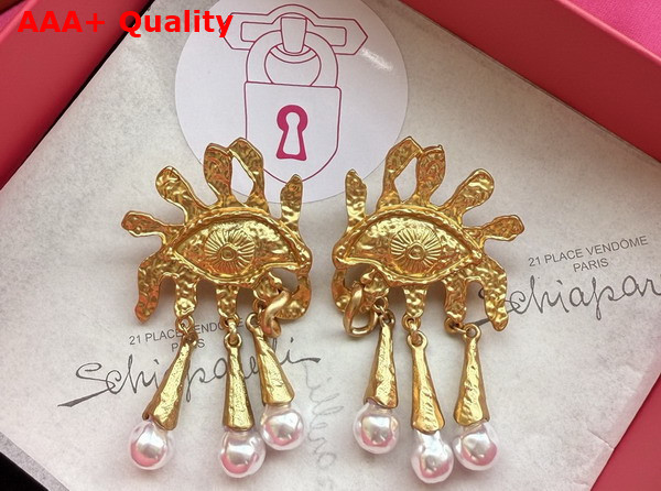 Schiaparelli Eye and Teardrops Earrings Textured Gold Brass and Pearl Earrings Replica